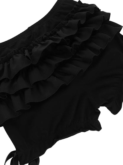 Fashion Women Bloomer Shorts Summer Elastic Waist Layered Solid Casual Shorts Streetwear for Daily Streetwear Casual Outfits