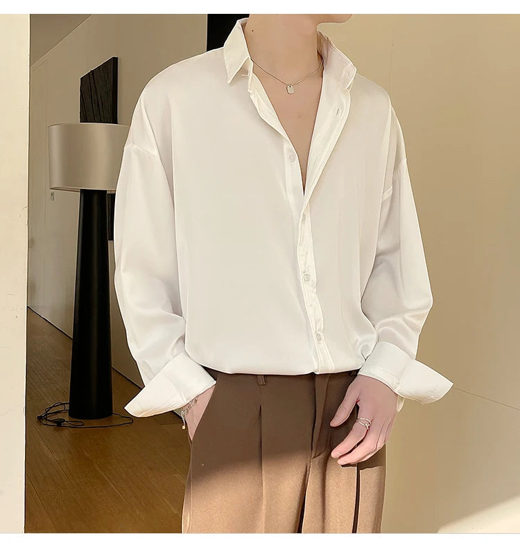 Ice Shirts Shirt Men Fashion Social Mens Dress Shirt Korean Loose Solid Color Long Sleeve Shirts Mens Casual Shirts M-2XL