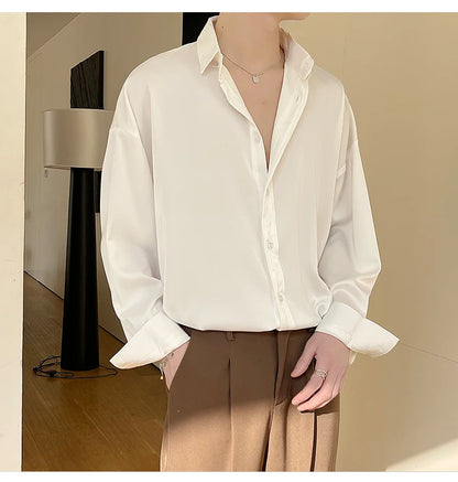 Ice Shirts Shirt Men Fashion Social Mens Dress Shirt Korean Loose Solid Color Long Sleeve Shirts Mens Casual Shirts M-2XL
