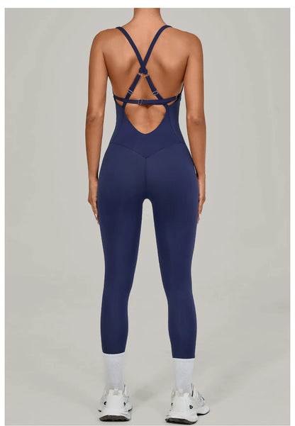 Women's Workout Backless Purple Jumpsuit