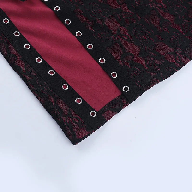 Women's Red Gothic Hollow-Out Strap Dress