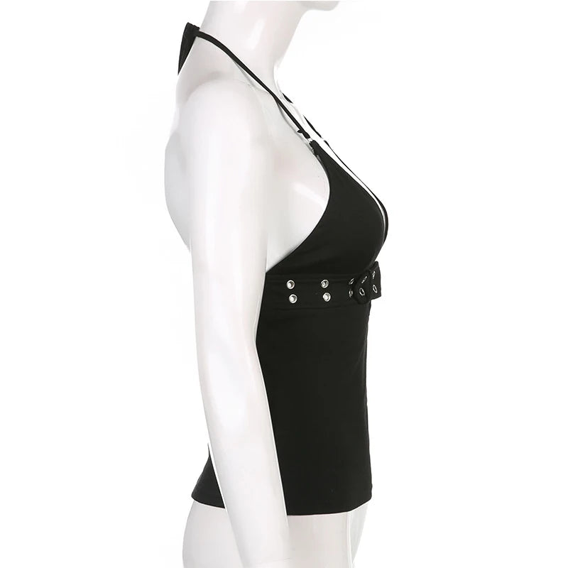 y2k Bandage Crop Top Black Backless  Top Lace Up Cute Party Beach Summer Sweats Women Retro Basic Mini Vest Punk