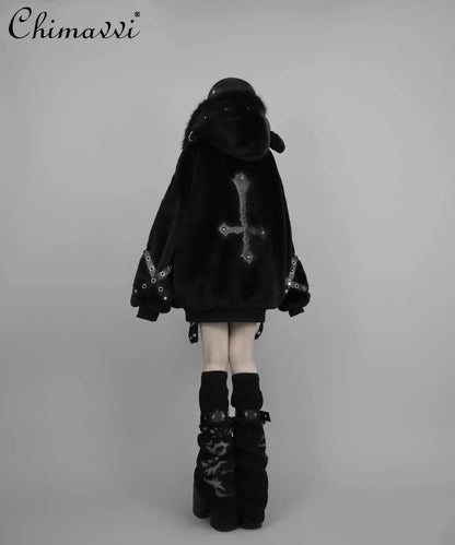 Women's Harajuku Plush Ear Fur Coat