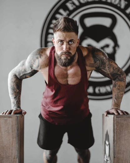Men’s Gym Stringer Tank Top – Muscle Fit Sleeveless Workout Shirt, Deep Scoop Neck Racerback for Bodybuilding & Training