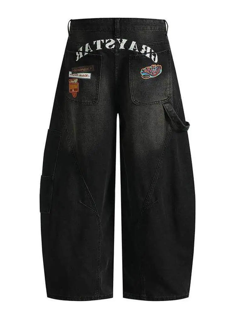 Women's New Y2k Printed Double Waistband Trousers High Street Hiphop Spring Autumn Loose Fit Casual Wide-Leg Pants