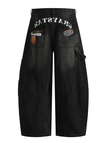 Women's New Y2k Printed Double Waistband Trousers High Street Hiphop Spring Autumn Loose Fit Casual Wide-Leg Pants