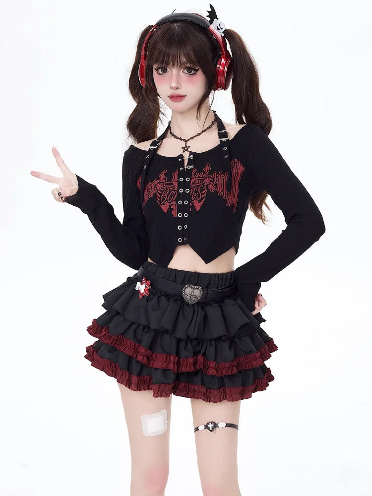 Y2k Mini Skirts Summer Women Black Gothic A-Line Pleated Skirt Harajuku Vintage 90s Aesthetic Kawaii Skirt 2000s Clothes