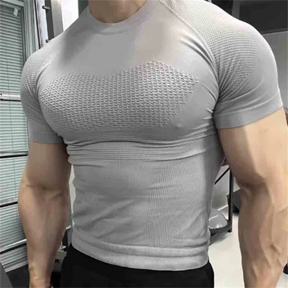 Summer Men Short Sleeve T-Shirt Breathable Compression Gym Running T Shirt Man Casual Tops Seamless Fitness Shirts Man Clothing
