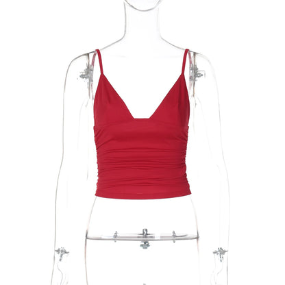 Dulzura Sleeveless Ruched Bodycon Camisole Women’S Solid Sexy Top Party Club Streetwear Autumn Winter Clothes Y2K