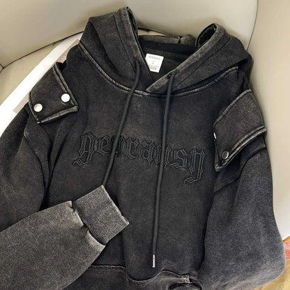 Stylish Oversized Patchwork Embroidered Sweatshirt Trendy Streetwear Black Splicing Loose Outerwear for Young Women
