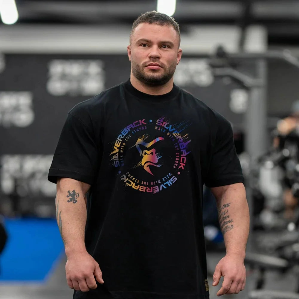 SILVERBACK Muscle Fitness T-shirt Summer Men's Athleisure Workout short sleeve Shirts cotton Fitness Tee Gym Sports Shirt Tops