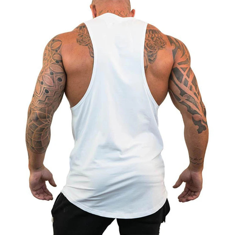 NO PAIN NO GAIN Men Running Vests Summer Cotton Gym Fitness Tank Tops Bodybuilding Training Exercise Clothing Muscle Singlets