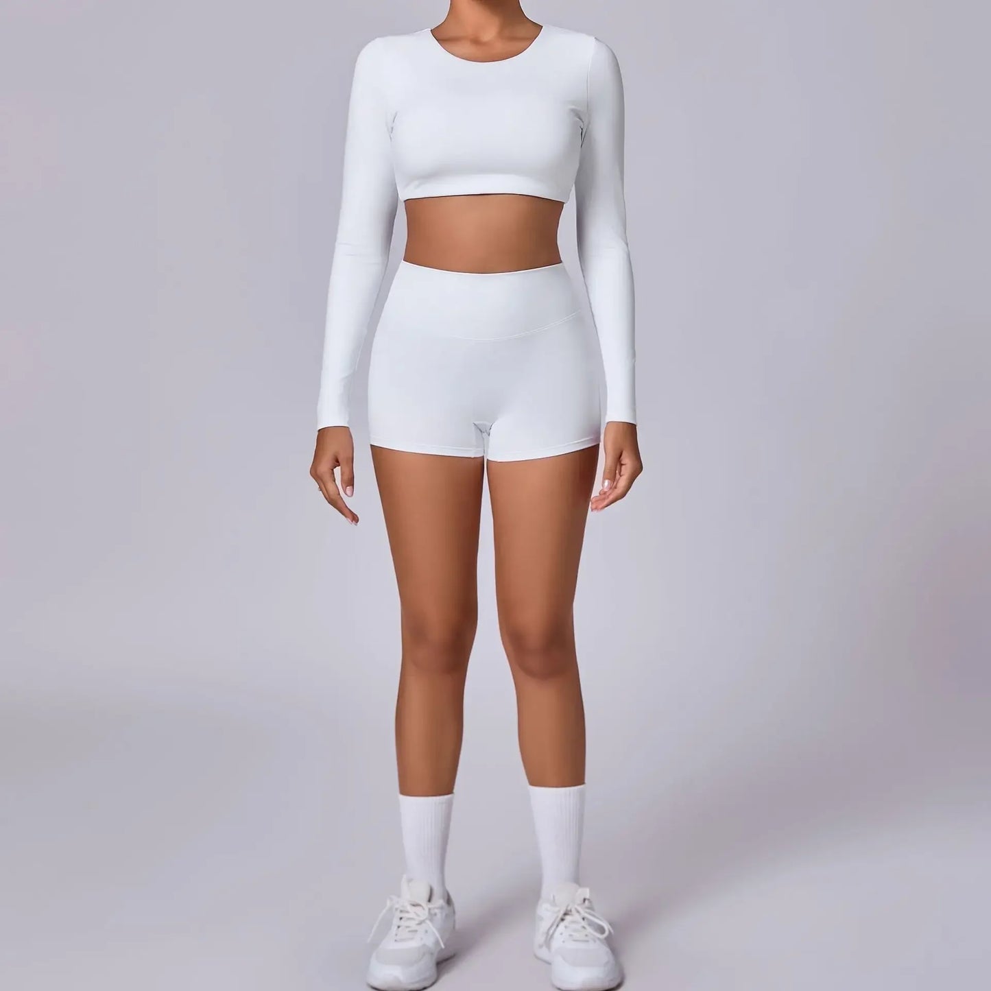 Crop Top Women Long Sleeve Tees 2026 Gym Shirt Padding Sports T-shirts Push Up Yoga Clothing Black White Blue Coffee Gray Navy