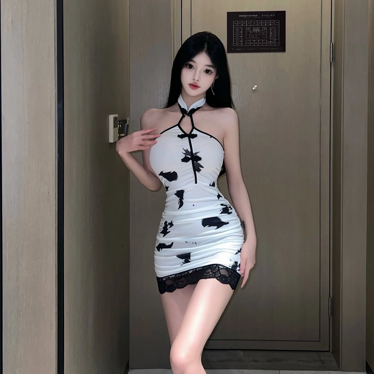 Women's Vintage Printed Cheongsam Mini Dress