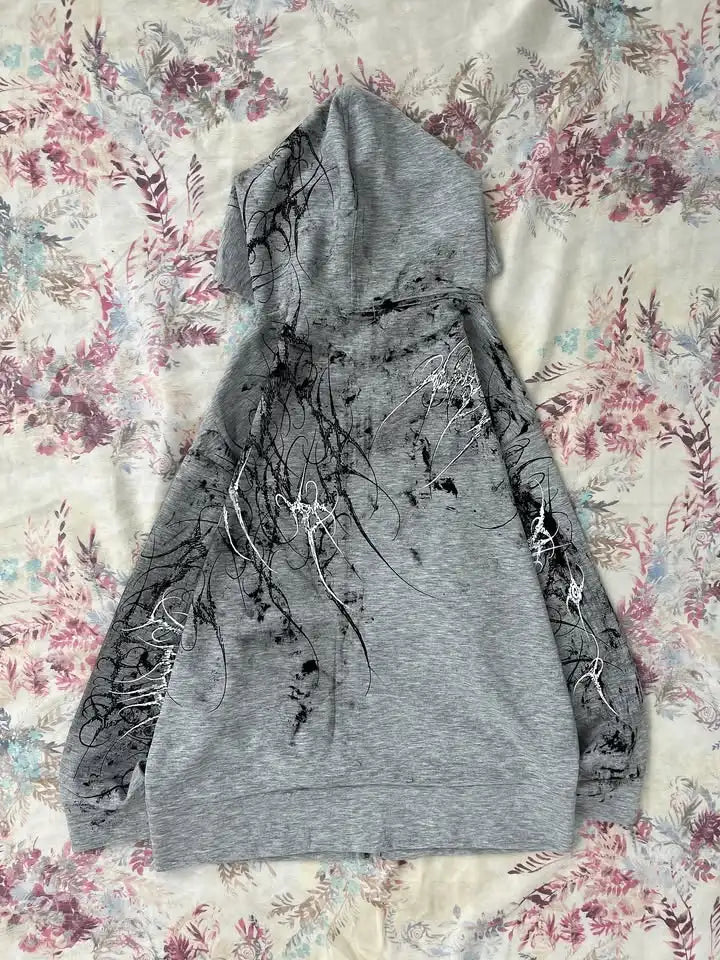 Women's Gothic Minimalist Graffiti Zip-Up Hoodie