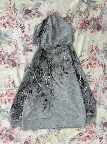 Women's Gothic Minimalist Graffiti Zip-Up Hoodie