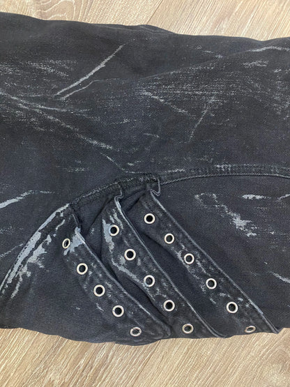 High Street Men's Denim Trousers Patchwork Contrast Color Drawstring Raw Edge Dirty-dying Worn-out Male Jeans New