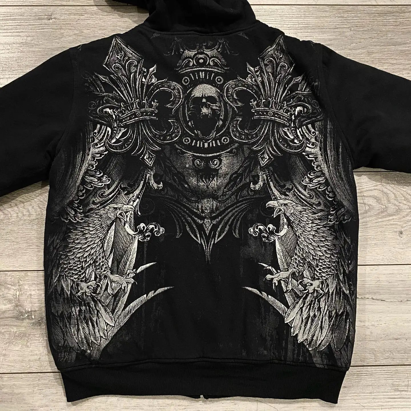 Apex Ritual – Vintage Y2K Skull Print Zip-Up Hoodie – Oversized Hip Hop Pullover Unisex