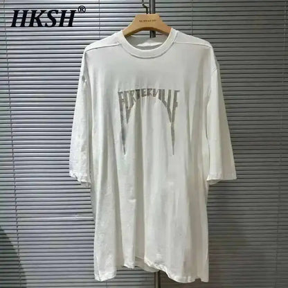 HKSH Summer Men's Tide Dark High Street Trendy Letters Print T-shirt Women Round Collar Cotton Oversized Loose Short Tees HK3578