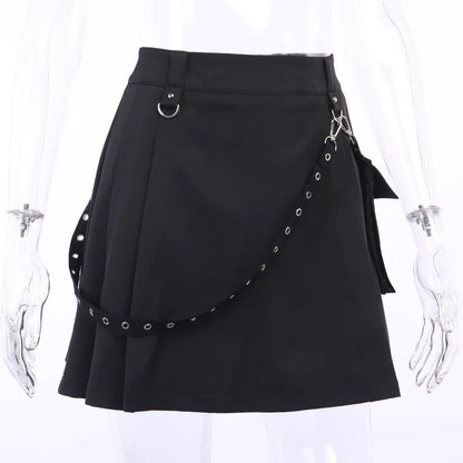 Harajuku Gothic Pocket Skirt Women 2023 Summer New A Line Sexy High Waist Preppy Streetwear Slim Split Female Goth Clothing