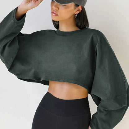 Women Sports Crop Top T-Shirts Gym Yoga Loose Long Sleeve Sportswear Workout - APEX RITUAL women's t-shirts