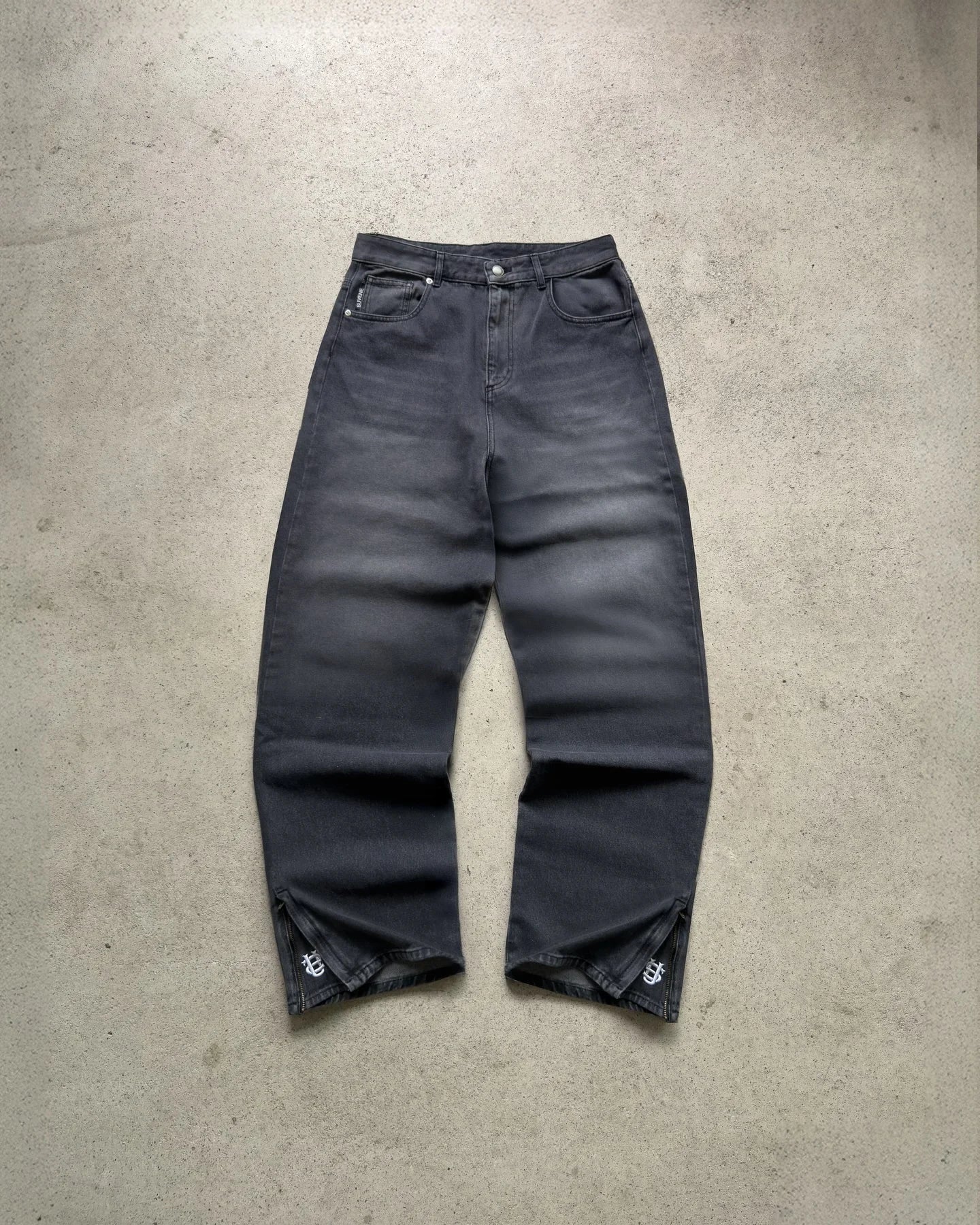 American retro heavy industry men and women black gothic retro casual loose jeans High street coated micro-flare jeans