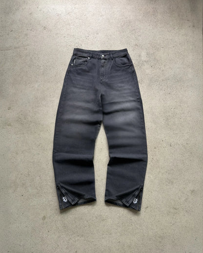 American retro heavy industry men and women black gothic retro casual loose jeans High street coated micro-flare jeans