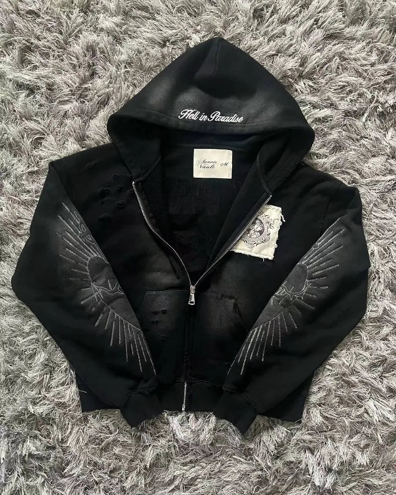 Apex Ritual Women's Zip Sweater – Y2K Embroidered Casual Sport Jacket
