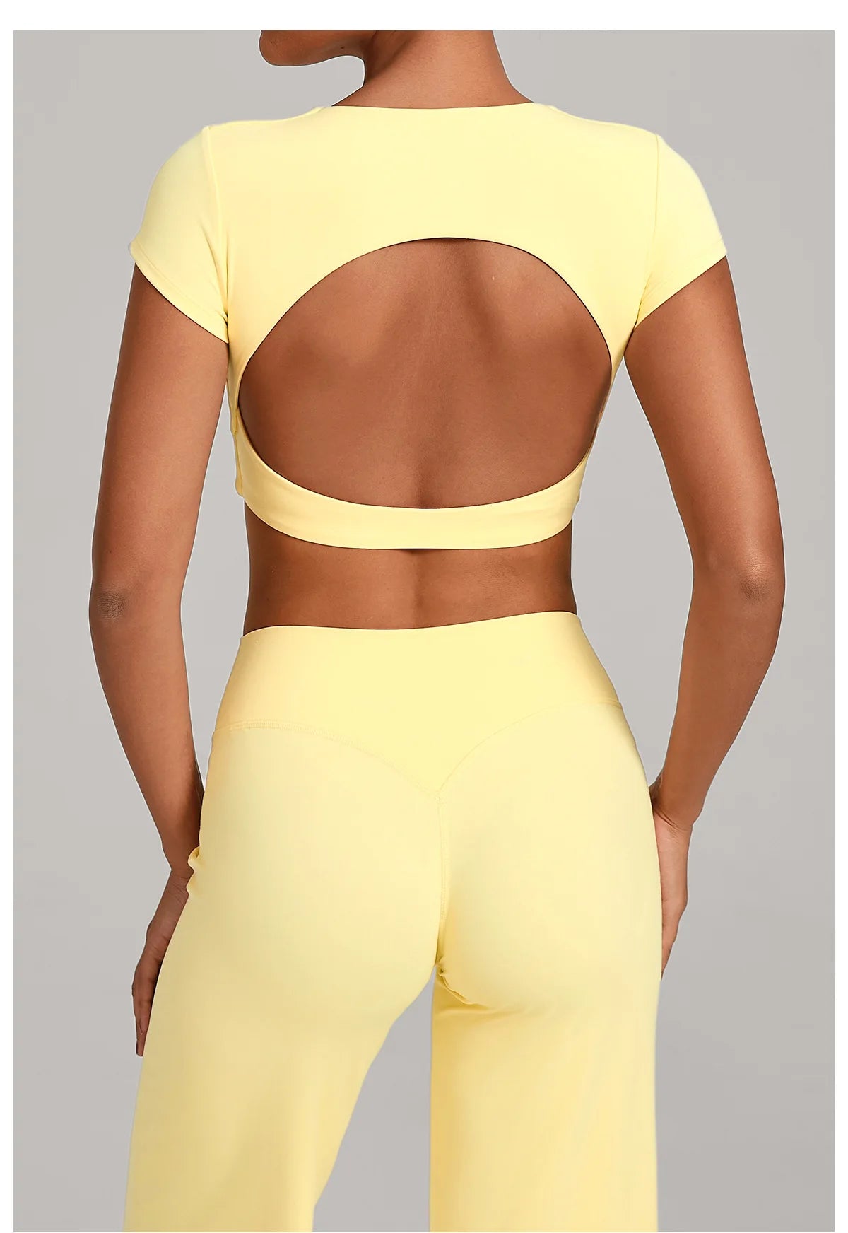 Hollow Backless Short Sleeve Sporty Slim T-shirt Women Crop Top Breathable Quick Dry Gym Workout Top Sport Shirt Fitness Clothes