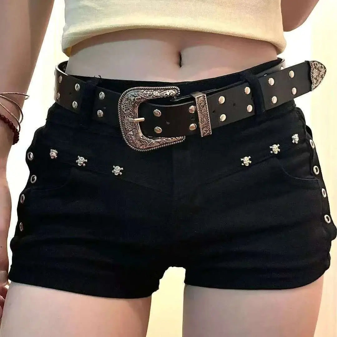 Aoaiiys Short Jeans Woman Harajuku Fashion Rivet White Shorts Summer 2026 New Gothic Spice Girls Sexy Low Waisted Slim Shorts