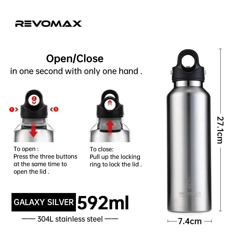 RevoMax-Double Wall Insulated Water Bottle, Outdoor Travel Sports Bottles, Stainless Steel Thermos for Tea, Thermal Cup, 600ml