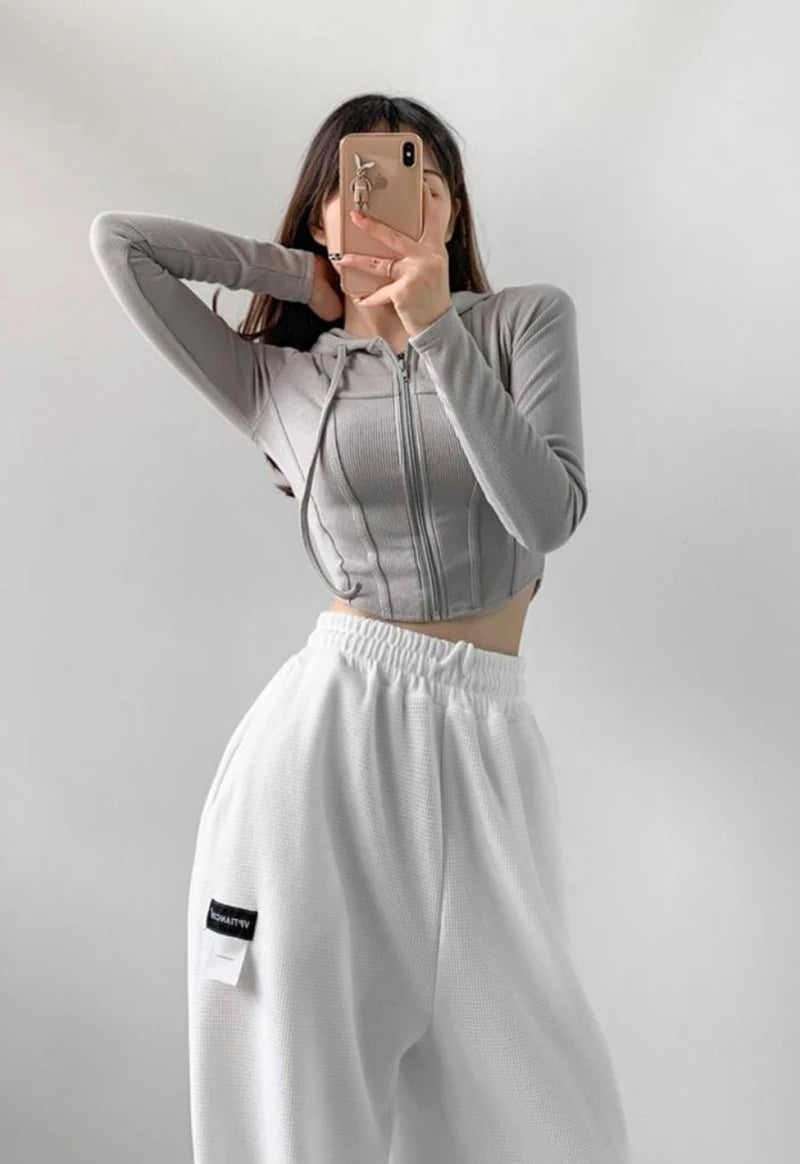 Apex Ritual – Thin Hooded Cardigan Women – Korean Vintage Slim Summer Striped Zipper Crop Top