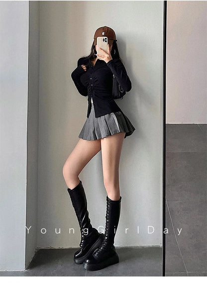  Pleated Skirt with Shorts Women Sexy High Waist White Black A-line Korean Gyaru Mini Tennis Skirt School Girl Summer