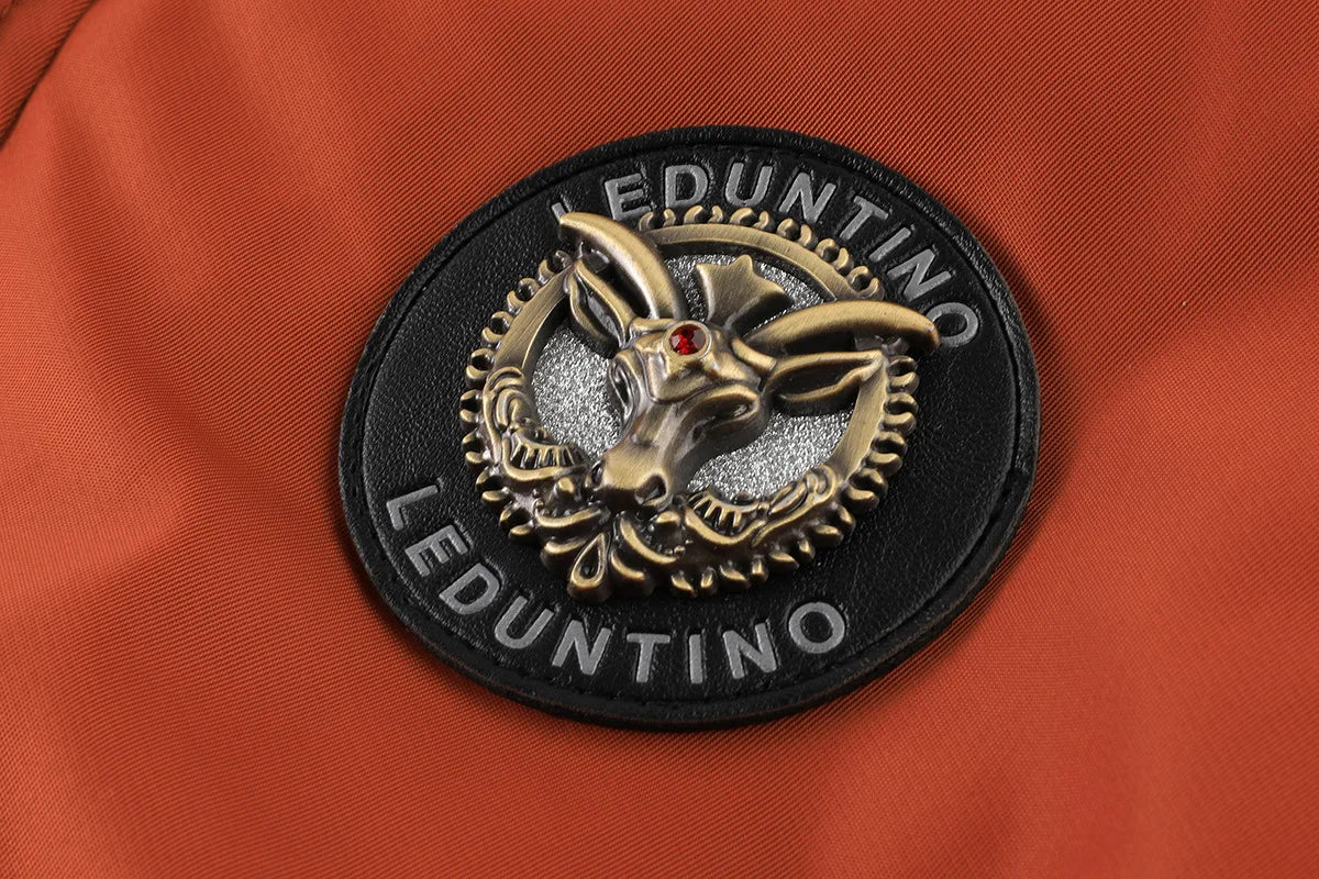 Men's Winter Warm, Hooded Jacket with Raw Edge, Lined Aviator Jacket, Embroidered Badge Design, Windproof and Waterproof Jacket