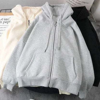 Y2K New Korean Version of College Style Spice Girl Zipper Hoodie Women Harajuku Casual Loose Fleece Thick Sweatshirt Punk Hoodie