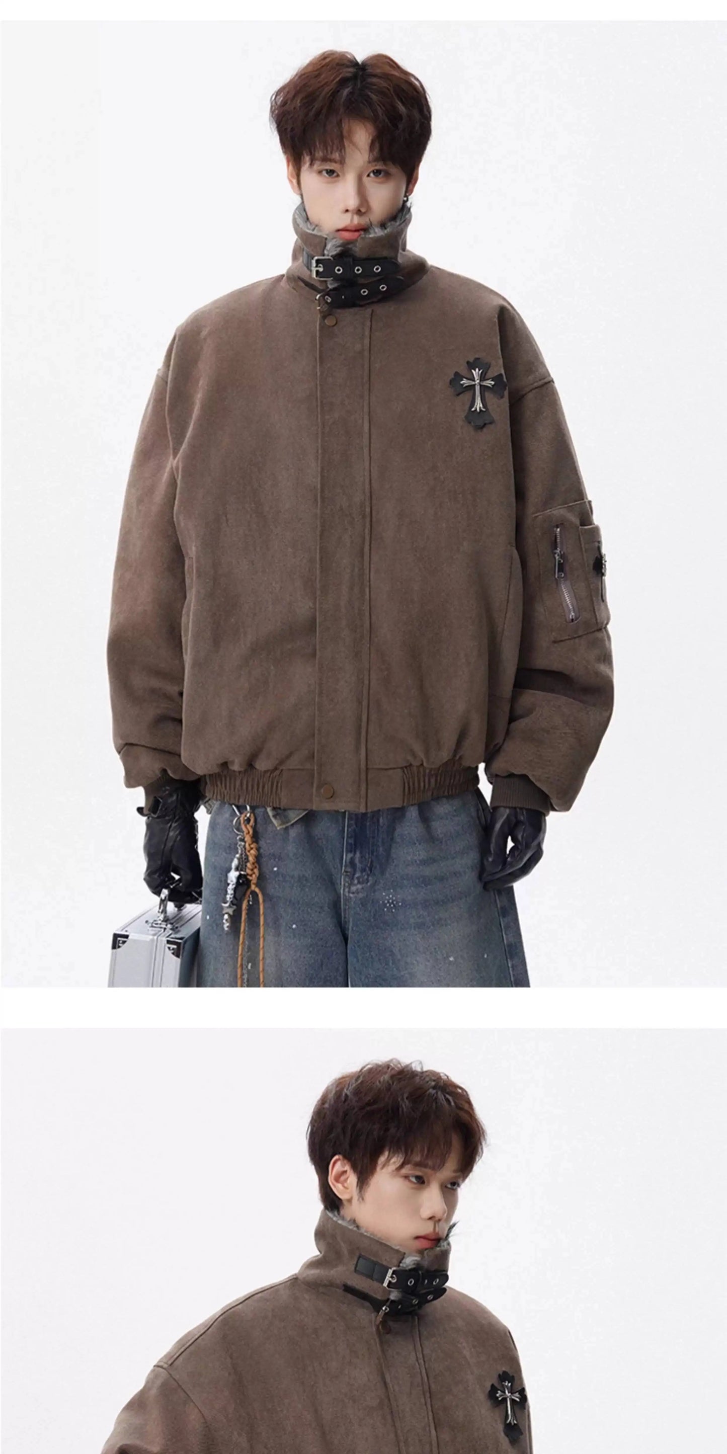 PFNW Fashion Versatile Warm Coat Autumn Winter New Men's Fur Collar High Quality Thick Cotton Jacket 28L1062