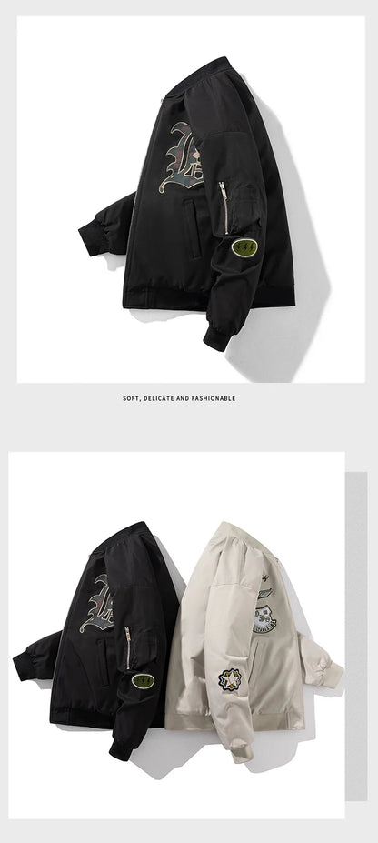 Autumn Winter Pilot Jacket Men Women Badge Star Vintage Bomber Jacket Embroidery Men Fashion Hip Hop Windbreaker Coat Streetwear