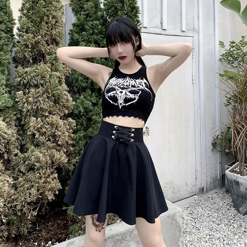 FICHOR Black Checkered Women's Gothic Skirt Women Pleated Spring Autumn Girl Hip Hop Female Punk Goth Mini Skirt Clubwear