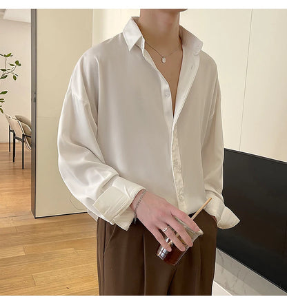 Ice Shirts Shirt Men Fashion Social Mens Dress Shirt Korean Loose Solid Color Long Sleeve Shirts Mens Casual Shirts M-2XL