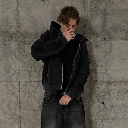 Men's Hoodie Harajuku Y2K Vine Embroidered High Street Washed Black Gray Sweatshirt Gothic Casual Streetwear Loose Fit Man New