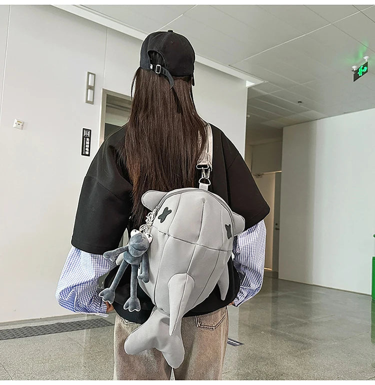 Whale Design Dual Shoulder Backpack Unisex Street Style Cycling Bag Fashionable Student Backpack for Men And Women