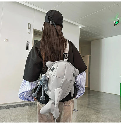 Whale Design Dual Shoulder Backpack Unisex Street Style Cycling Bag Fashionable Student Backpack for Men And Women