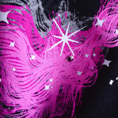Womens Black Zip Up Pink Magic Moon Print Hoodie Street Style Harajuku Slim Fit Hoodie Gothic Trendy Cat Ear Fur Lined Hoodie,