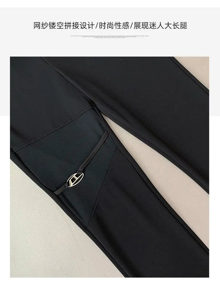 Sexy Black Mesh Patchwork High Waisted Flared Pants Chic Slim Women's Thin Trousers for Summer Korean Style