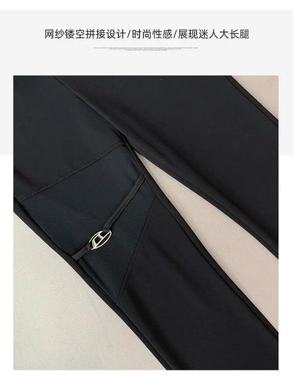 Sexy Black Mesh Patchwork High Waisted Flared Pants Chic Slim Women's Thin Trousers for Summer Korean Style