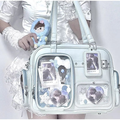 Japanese Tote Bag Fashion Concert Shoulder Bag Student Backpack Transparent Multi-pocket Messenger Bag Zipper Storage Pain Bag