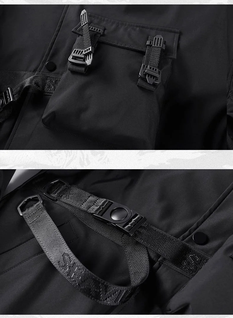 God of Death Bomber Jacket Chest Pocket Techwear Men Punk Hip Hop Tactical Streetwear Black Varsity Jackets Oversized MA1 Coats