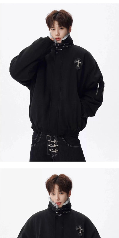 PFNW Fashion Versatile Warm Coat Autumn Winter New Men's Fur Collar High Quality Thick Cotton Jacket 28L1062