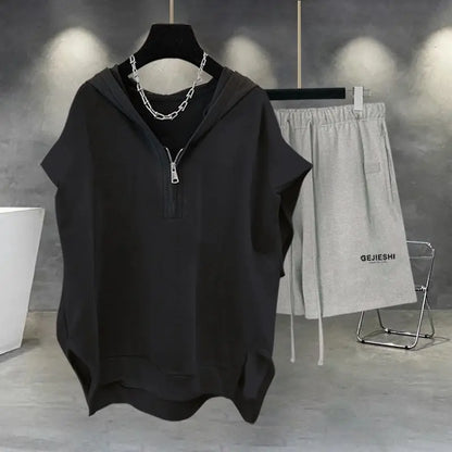Korean Large Size Casual Sports Shorts Single Piece/suit Men Trend All-match Fashion Straight Leg Loose Half Pants Streetwear