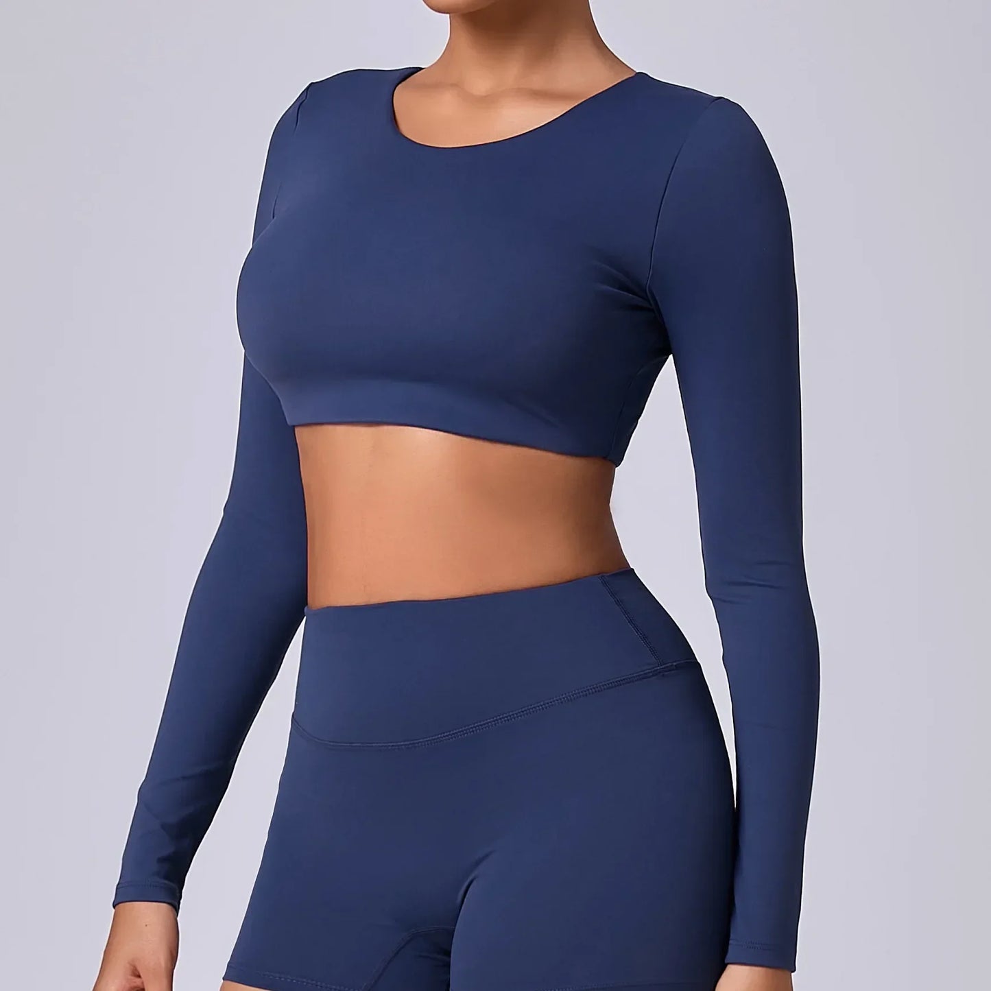 Crop Top Women Long Sleeve Tees 2026 Gym Shirt Padding Sports T-shirts Push Up Yoga Clothing Black White Blue Coffee Gray Navy